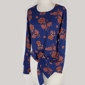 Self E navy floral ruffled sleeve cropped top, S